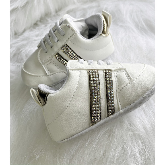 Baby Girl Sporty Striped Crystaled Sneakers 6-12  Months - Picture 2 of 5